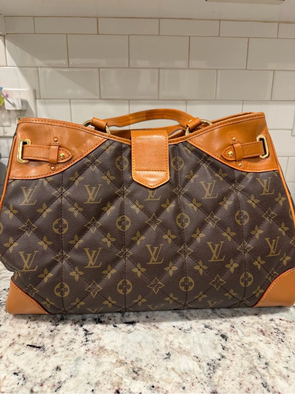 Louis Vuitton Monogram Quilted Satchel with Tan Trim